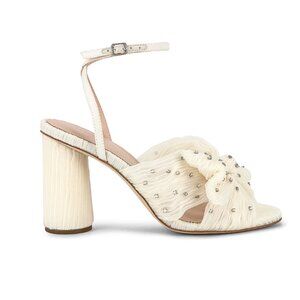 Ivory Pearl ColorCamellia Pleated Knot High-Heel Sandals w/ Rhinestones (SIZE 6)